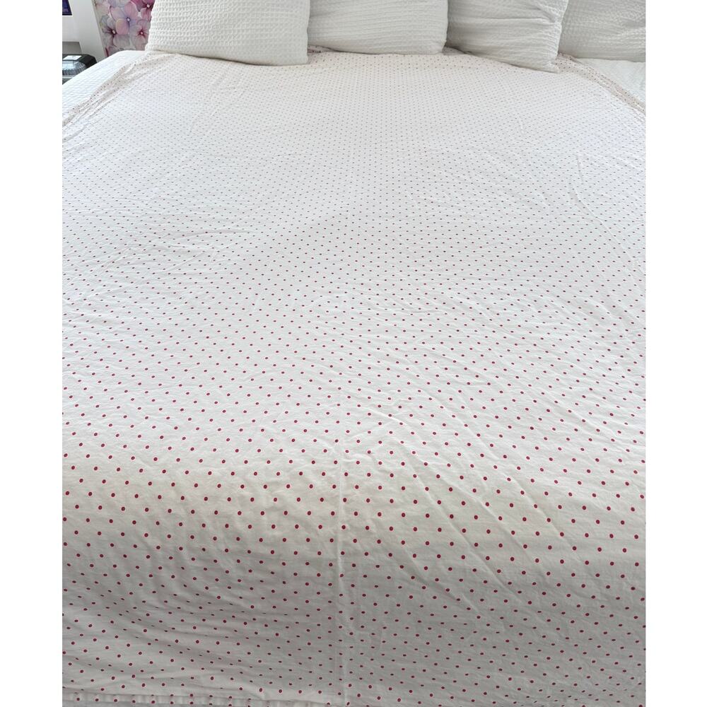 Royale Twin Flat Sheet Red Polka Dot 100% Cotton White Bedding Cottagecore Sheet